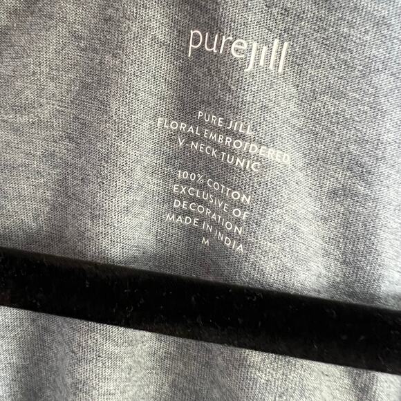 Pure Jill Floral Embroidered V-Neck Tunic Top Gray Pullover Long Sleeve Sz M - Picture 3 of 6